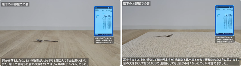 階上からスプーンを落として音の聞こえ方と数値を図ったデータ
