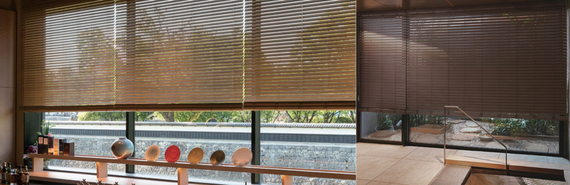 木製ブラインド施工例：和モダン空間、天然木